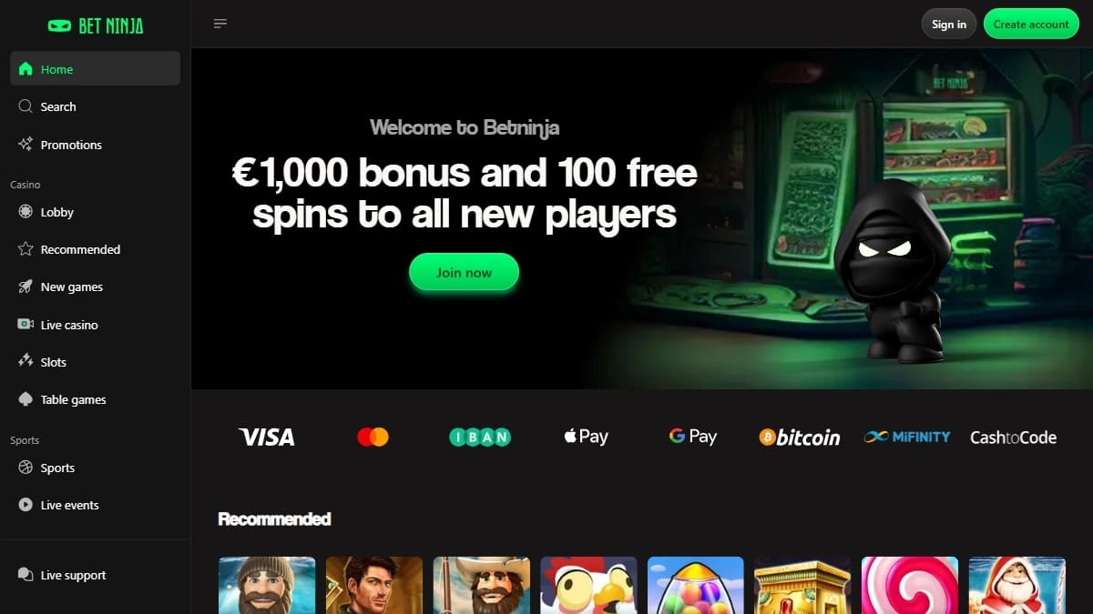BetNinja: online casino België met Cashlib, Direct Banking en sportsbook