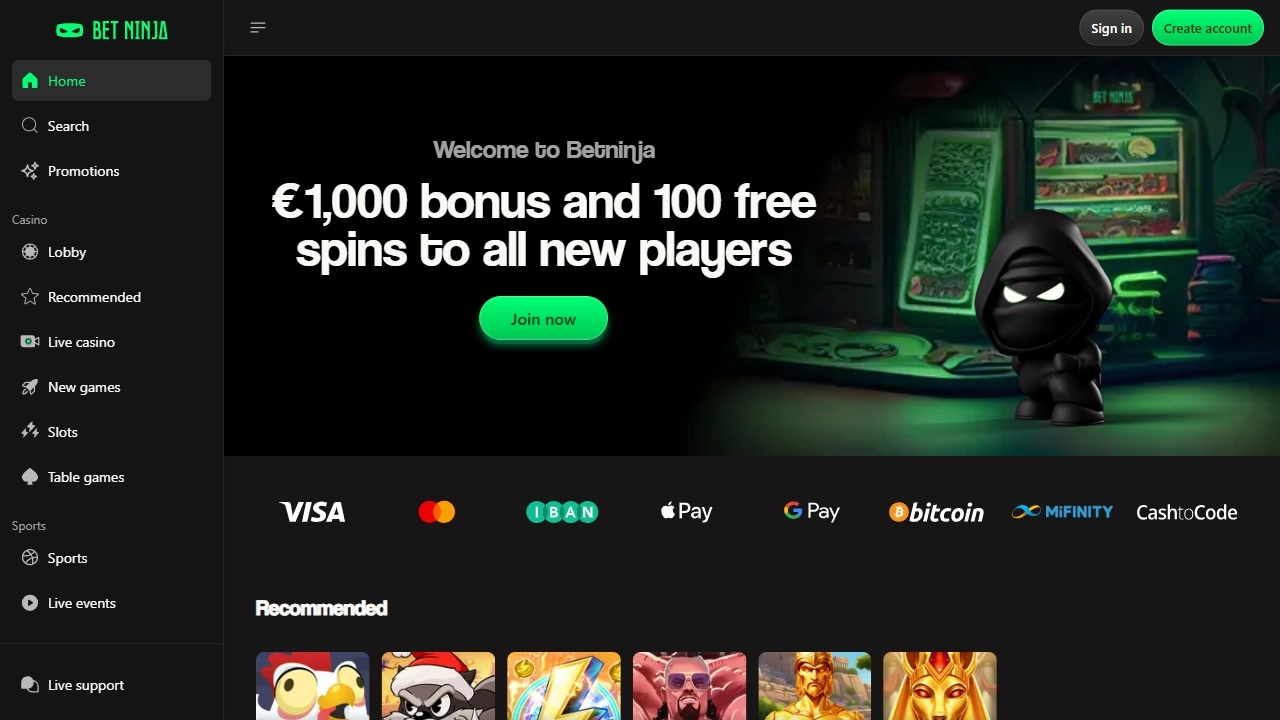 BetNinja – Online casino België met Cashlib, Direct Banking en sportsbook